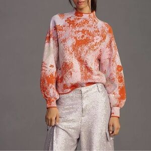 Anthropologie Beatriz Mock Neck Sweater Lurex Edition Org/Pink Size S pre-owned